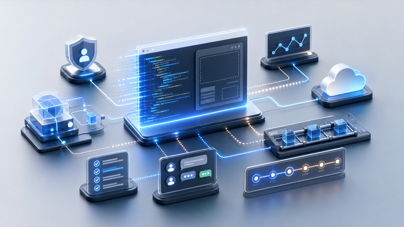 Generated code becoming a real enterprise application through runtime, auth, backend, observability, deployment, and collaboration layers